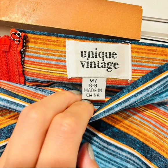 UNIQUE VINTAGE Briella Striped Flared Skirt – Retro 70s Style * - Picture 7 of 8